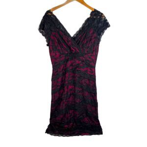 Marina Dark Tiered‎ Lace Whimsygoth Dress Vneck Red Black Size 10 Cocktail Goth